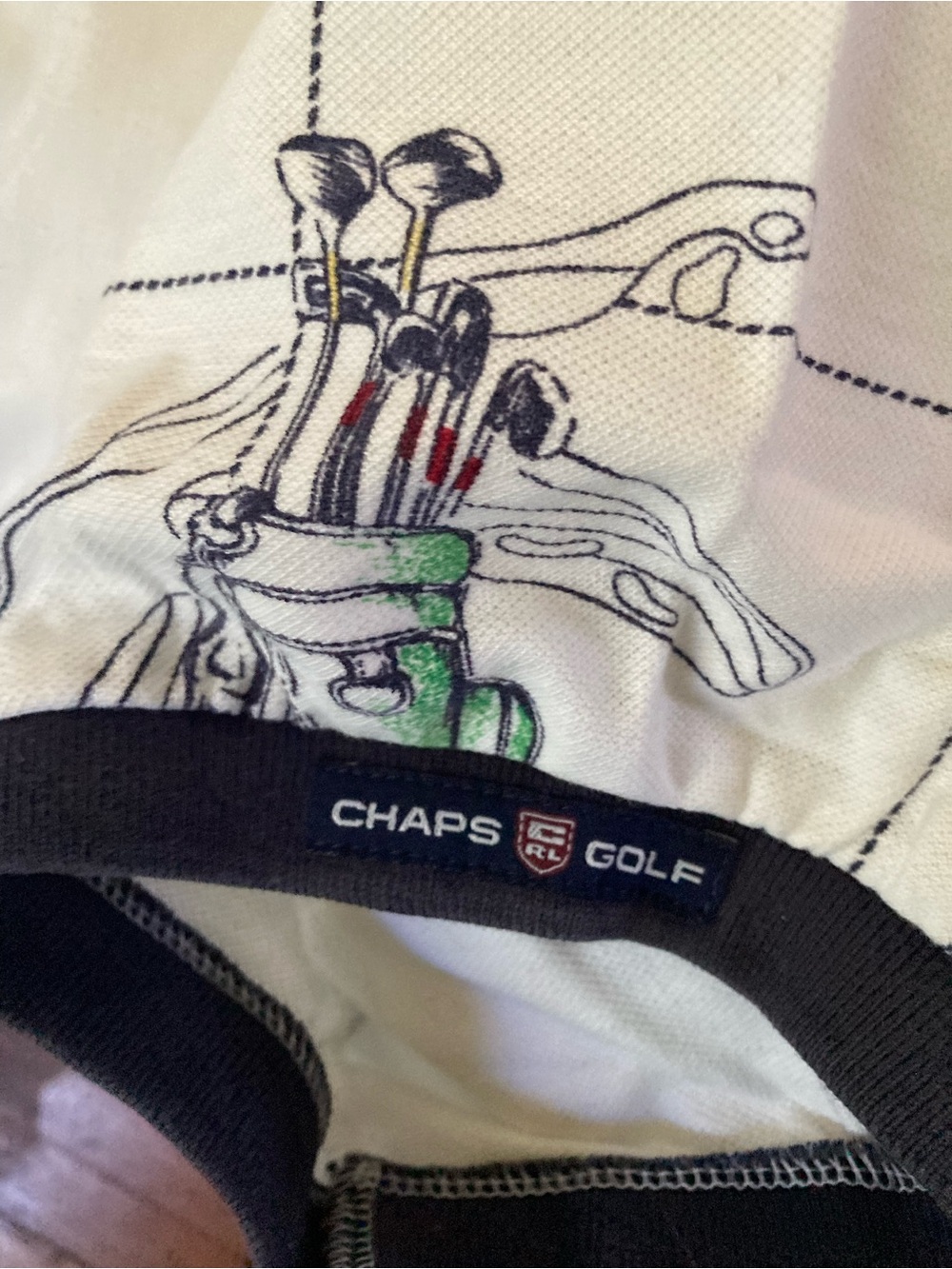 Chaps Cream Polo with Navy Trim and Golf-Print - Picture 5 of 8